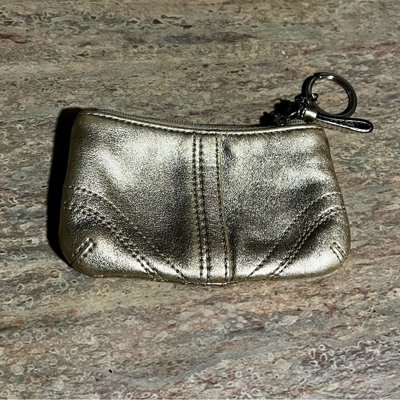 Coach gold small zippered wallet with chained key ring - Picture 1 of 15